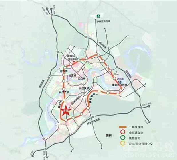 (长江湿地新城交通路网规划图,资料来源泸州城市控规公示)